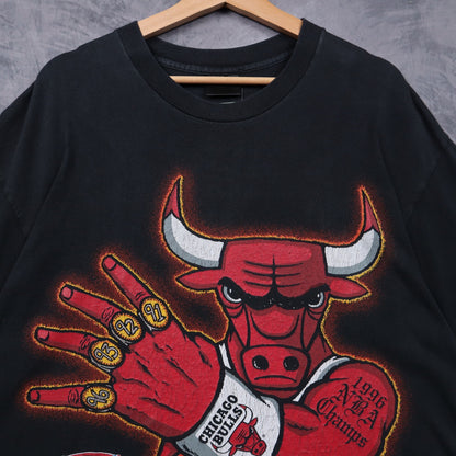 1996 Black Chicago Bulls "Six Fingers Left!" NBA Champions Shirt 4915