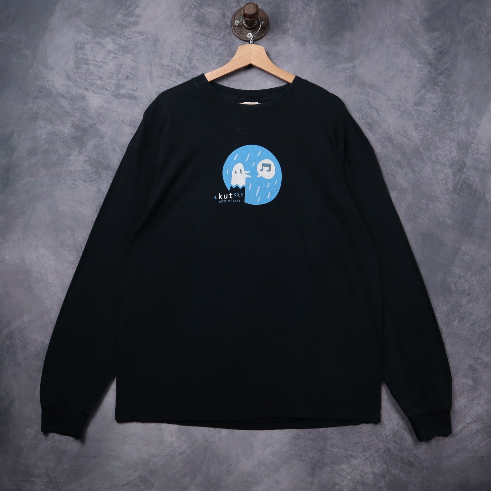 Early 00s Black KUT 90.5 Austin Texas Ghost Long Sleeve Shirt 5381