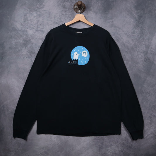 Early 00s Black KUT 90.5 Austin Texas Ghost Long Sleeve Shirt 5381