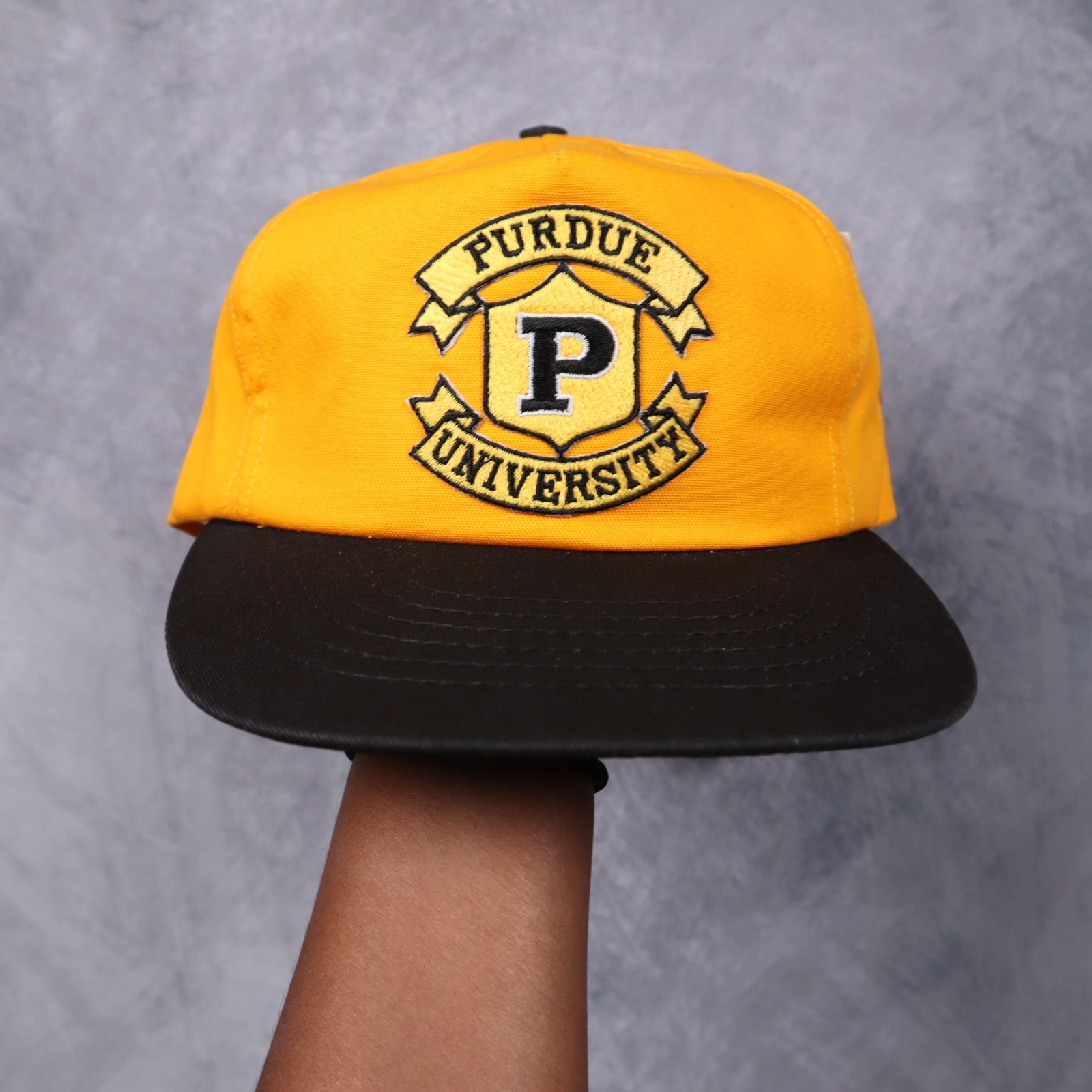90s Yellow Purdue University Snapback Hat 5559