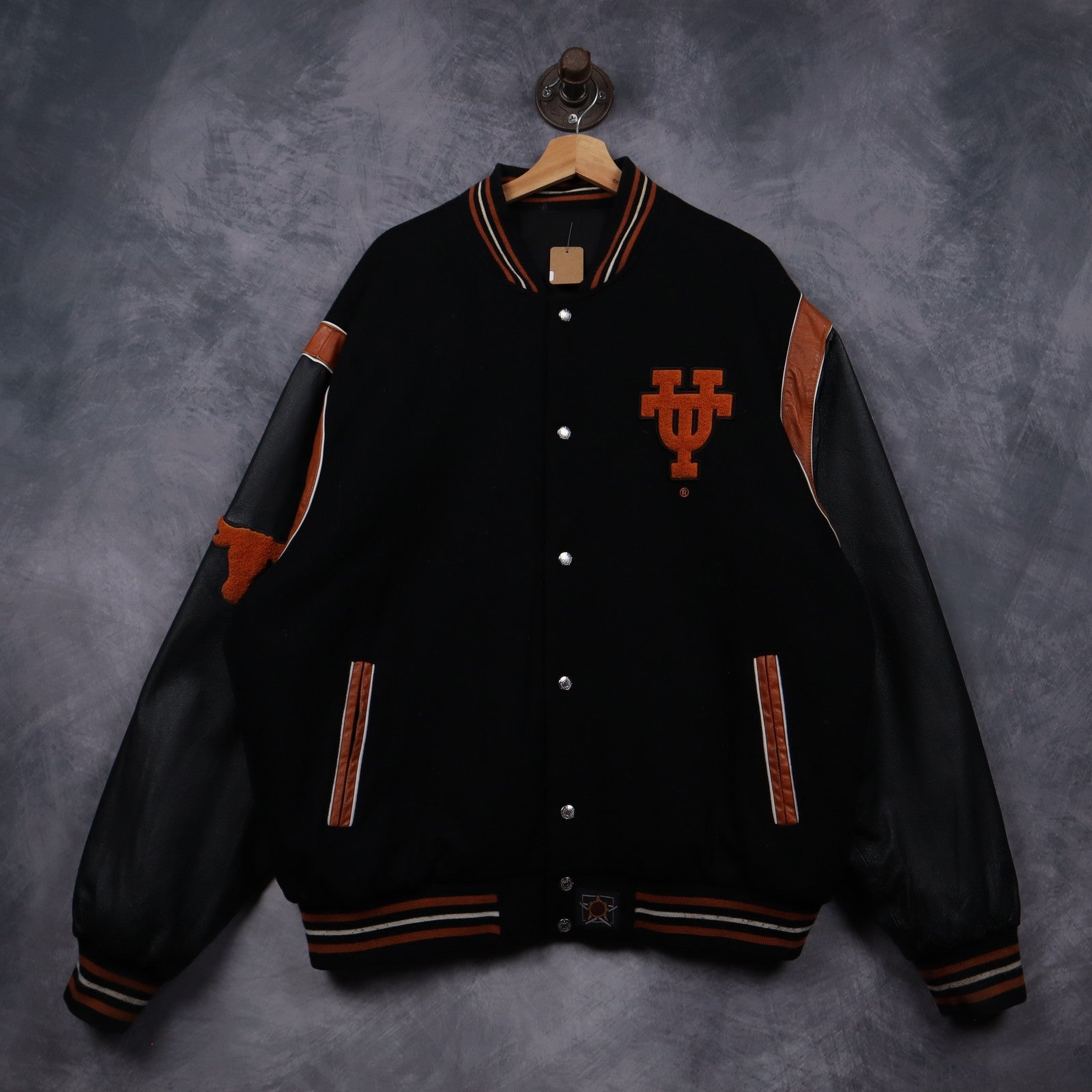 90s Black Texas Longhorns Varsity Jacket 5934