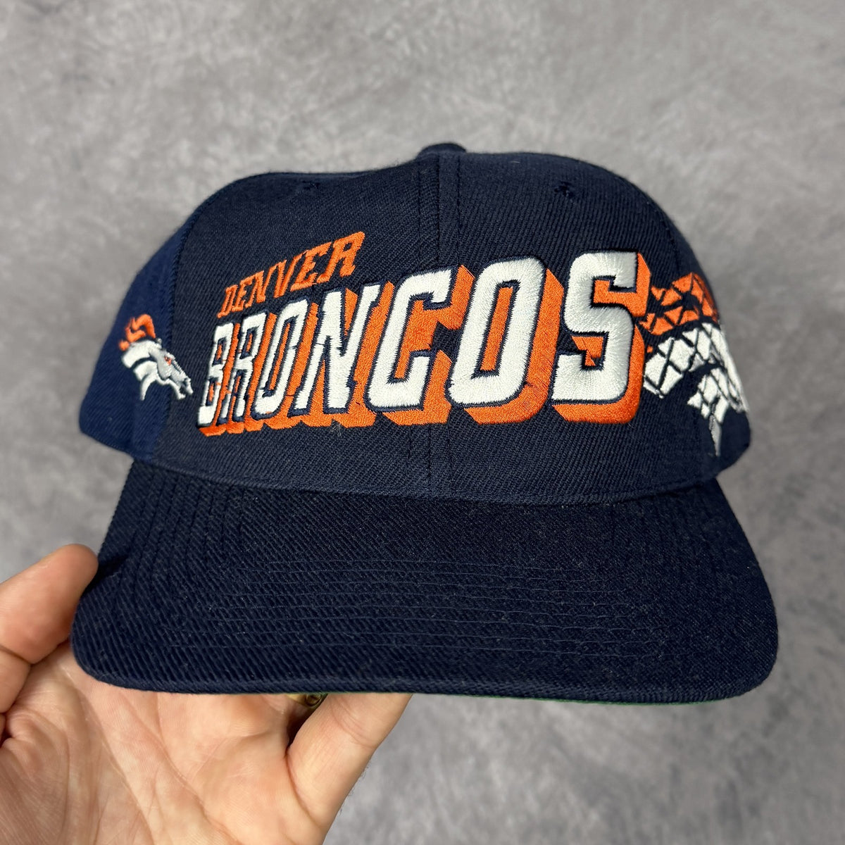 90s Navy Blue Denver Broncos Sports Specialties Grid Hat 6837