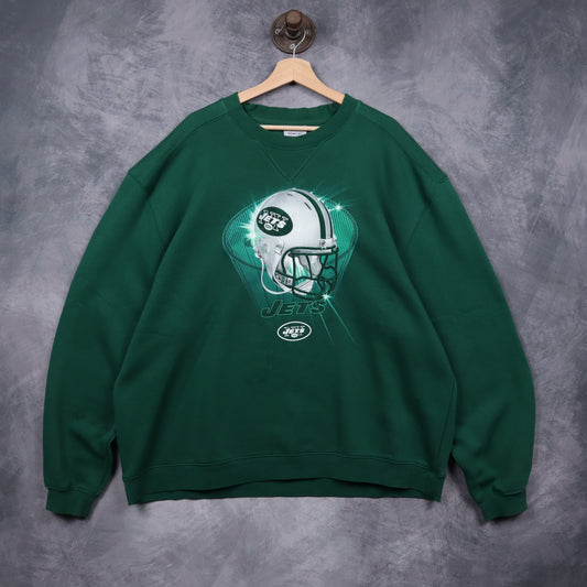 00s Green New York Jets Helmet Crewneck Sweatshirt 6447