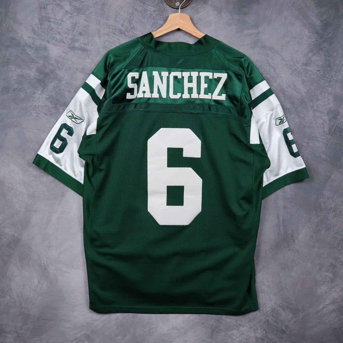 Early 00s Green New York Jets Sanchez #6 Reebok NFL Jersey 6665