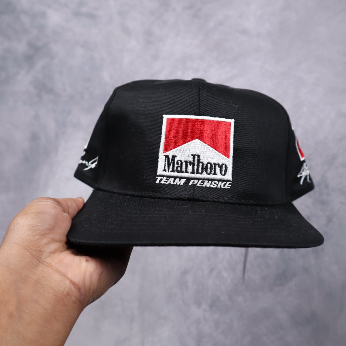 90s Black Marlboro Team Penske Racing Snapback Hat 7342