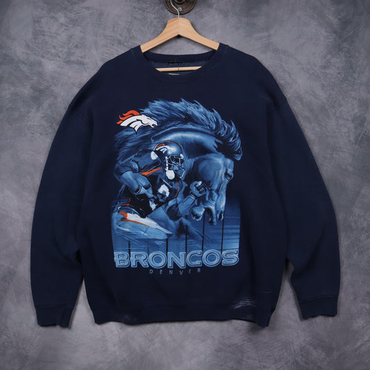 00s Navy Blue Denver Broncos Crewneck Sweatshirt 6532