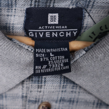 90s Grey Givenchy Activewear Plaid Polo Shirt 5535