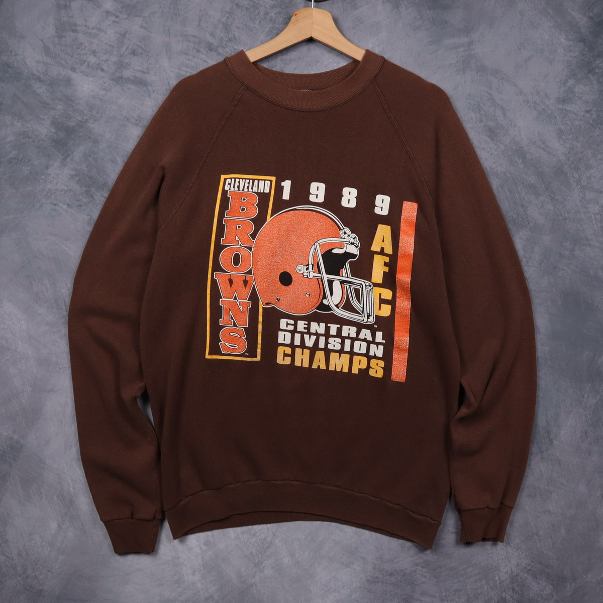 1989 Brown Cleveland Browns AFC Central Division Champs Crewneck Sweatshirt 6531