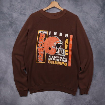 1989 Brown Cleveland Browns AFC Central Division Champs Crewneck Sweatshirt 6531