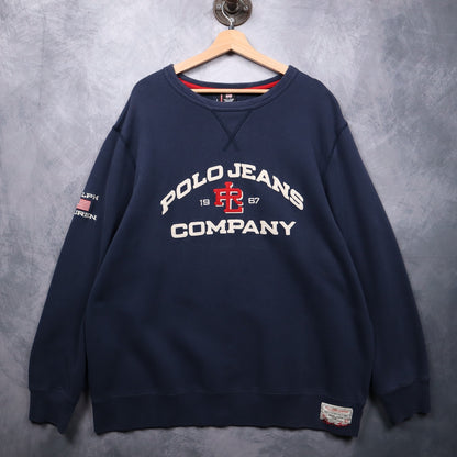 00s Navy Blue Polo Jeans Co Embroidered Crewneck Sweatshirt 4716