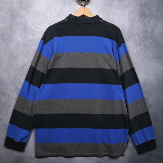 90s Blue Black Striped Polo Ralph Lauren Rugby Shirt 4720