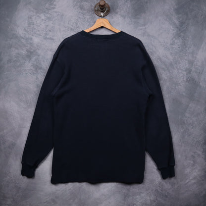 90s Navy Blue Nautica Waffle Knit Henley Long Sleeve 5552