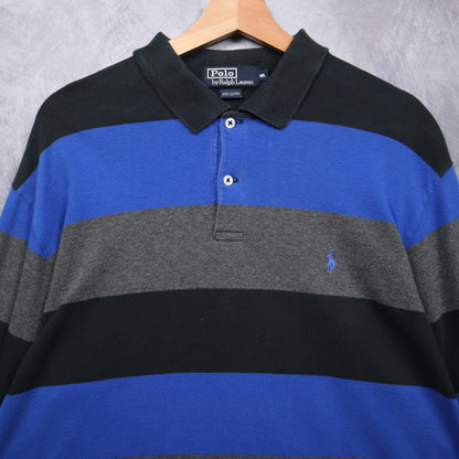 90s Blue Black Striped Polo Ralph Lauren Rugby Shirt 4720