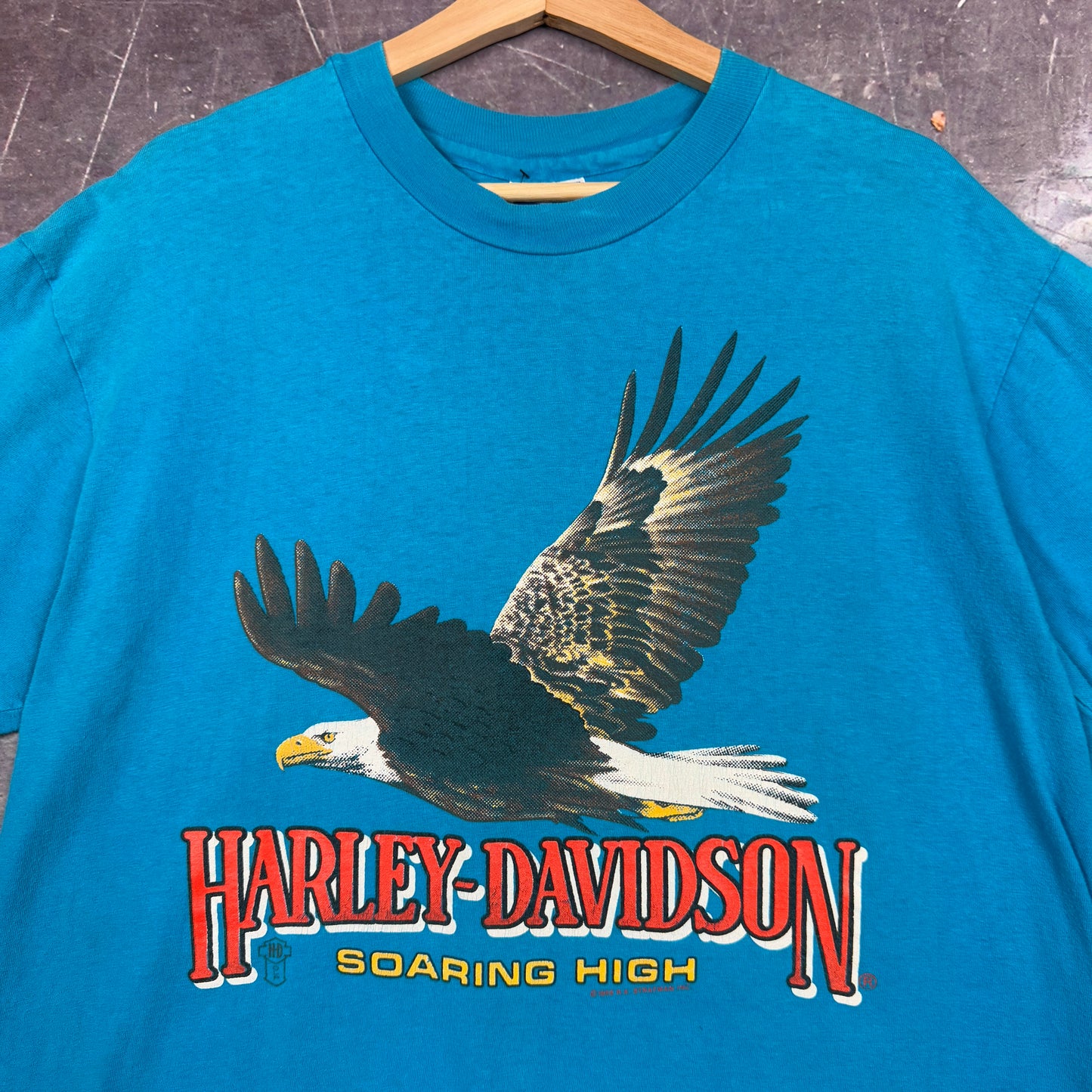 1989 Blue Eagle Soaring High New York Harley Davidson Motorcycle Graphic Shirt L 0976