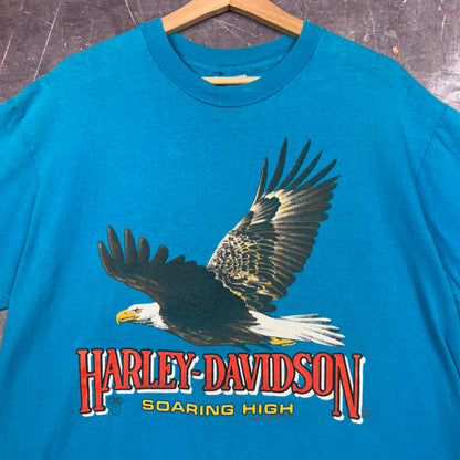 1989 Blue Eagle Soaring High New York Harley Davidson Motorcycle Graphic Shirt L 0976