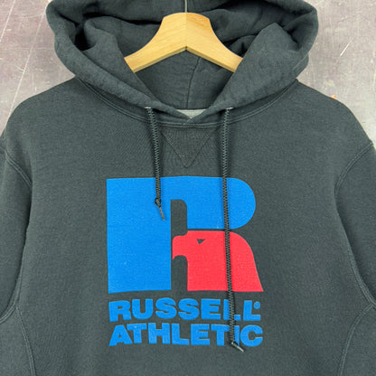 Early 00s Black Russell Athletic Essential Logo Graphic Hoodie M 1259