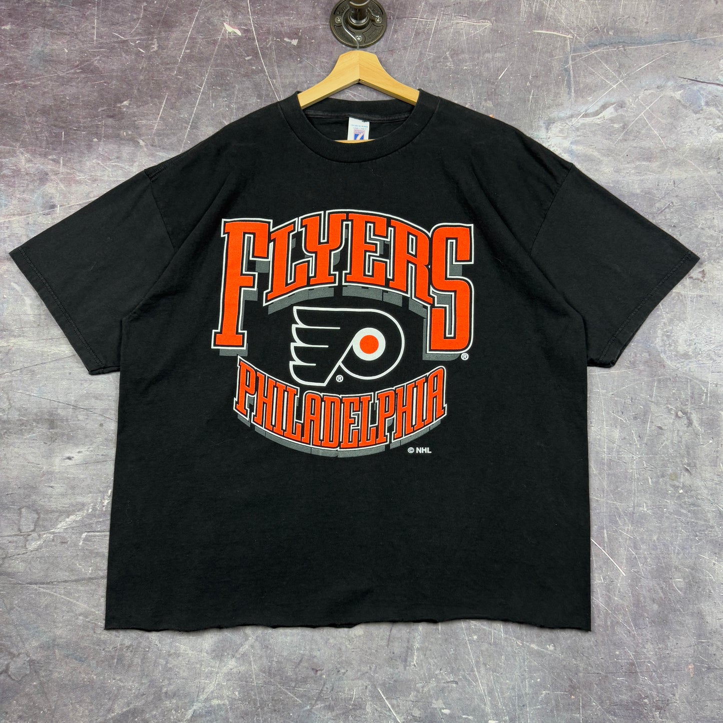 90s Black Philidelphia Flyers Hockey Graphic Logo Shirt XL 1108