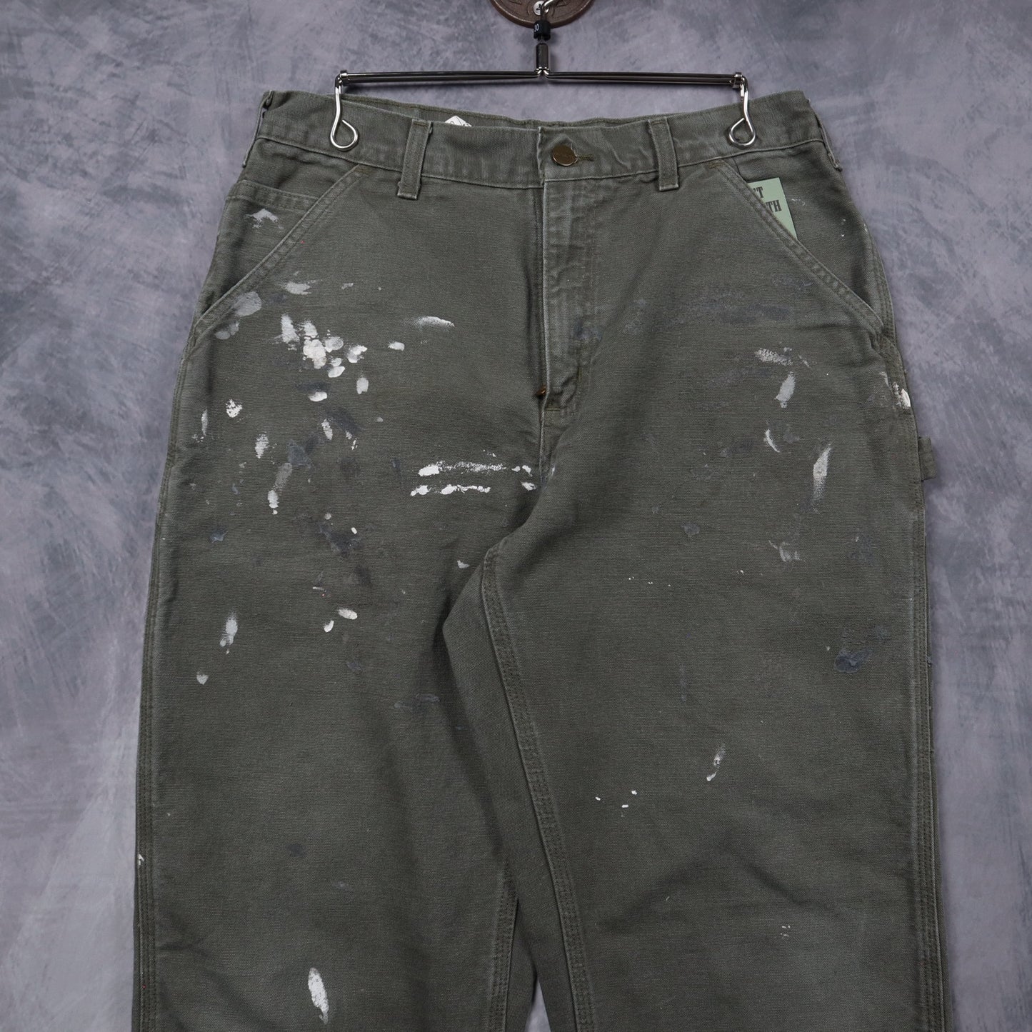 Early 2000s Olive Green Carhartt Painted Dungaree Carpenter Pants 5257