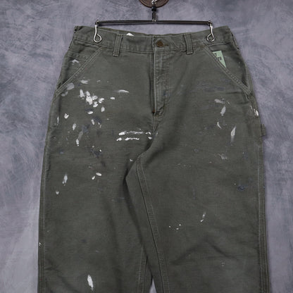 Early 2000s Olive Green Carhartt Painted Dungaree Carpenter Pants 5257