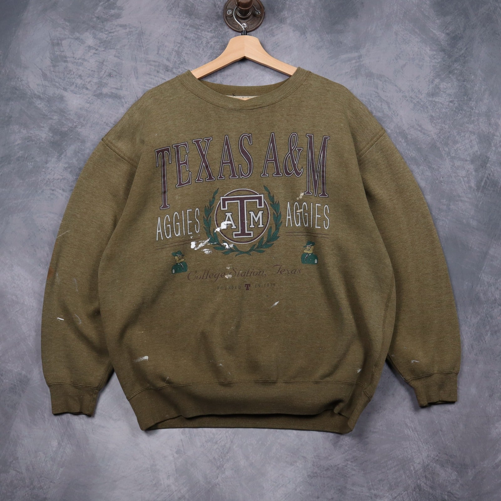 90s Olive Green Texas A&M Aggies Crewneck Sweatshirt 5137