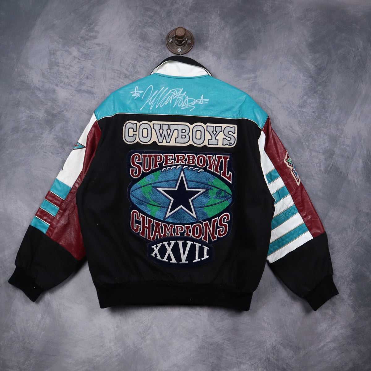1993 Black Jeff Hamilton Dallas Cowboys Super Bowl XXVII Champions Leather Jacket 6509