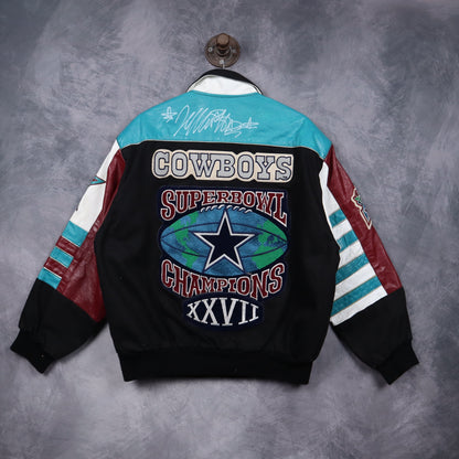 1993 Black Jeff Hamilton Dallas Cowboys Super Bowl XXVII Champions Leather Jacket 6509