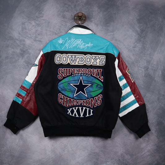 1993 Black Jeff Hamilton Dallas Cowboys Super Bowl XXVII Champions Leather Jacket 6509