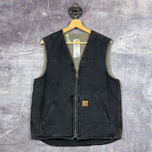 00s Black Carhartt Sherpa Lined Vest V26 BLK M 0275