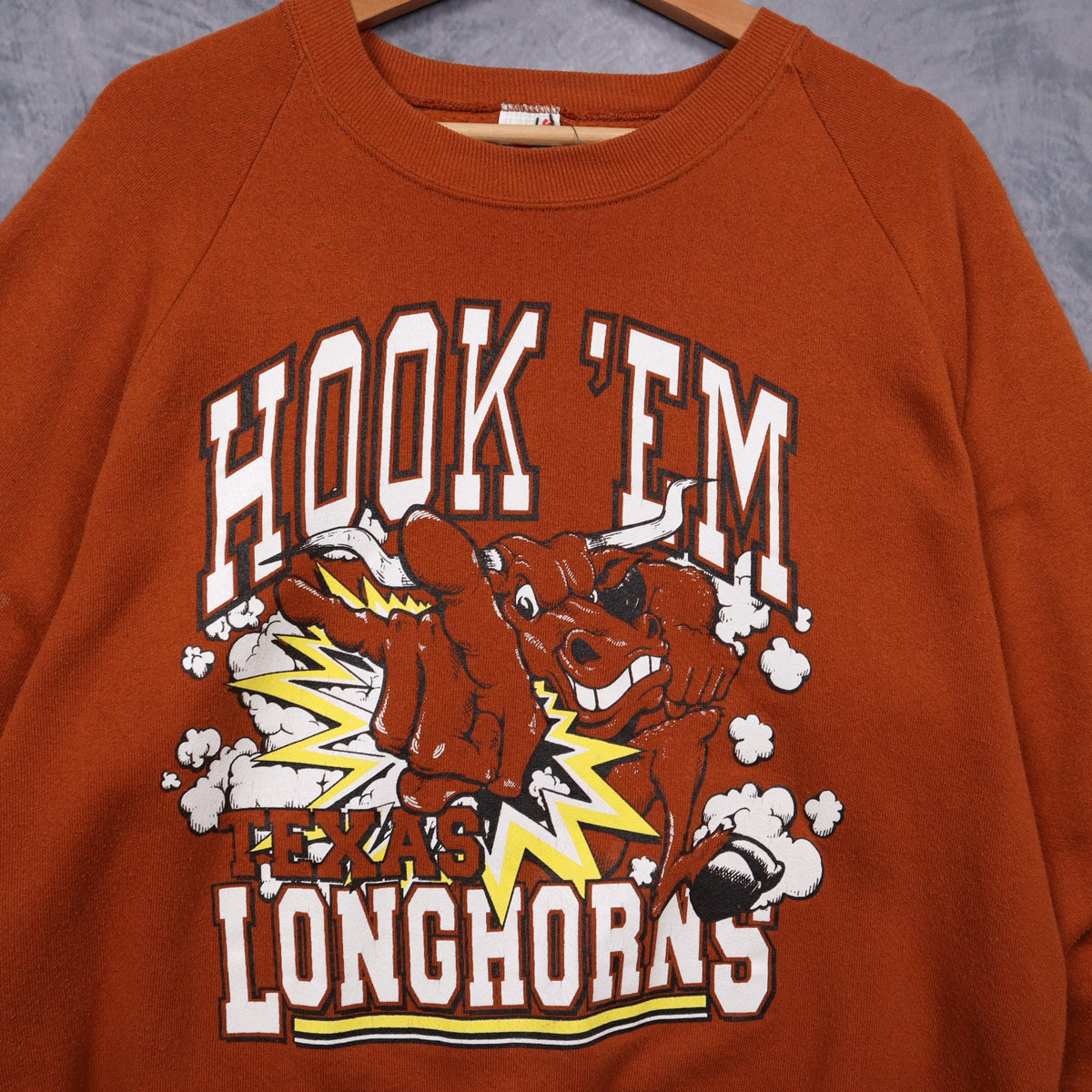 90s Burnt Orange Texas Longhorns Hook 'Em Crewneck Sweatshirt 5714