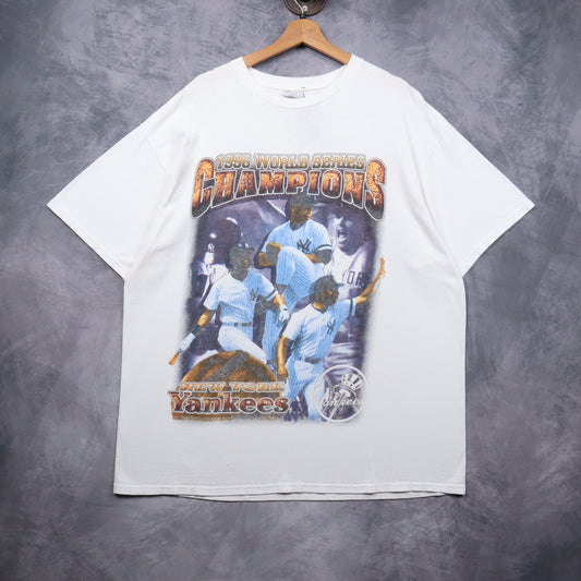 1996 White New York Yankees World Series Champions Rap Tee Style Shirt 5524