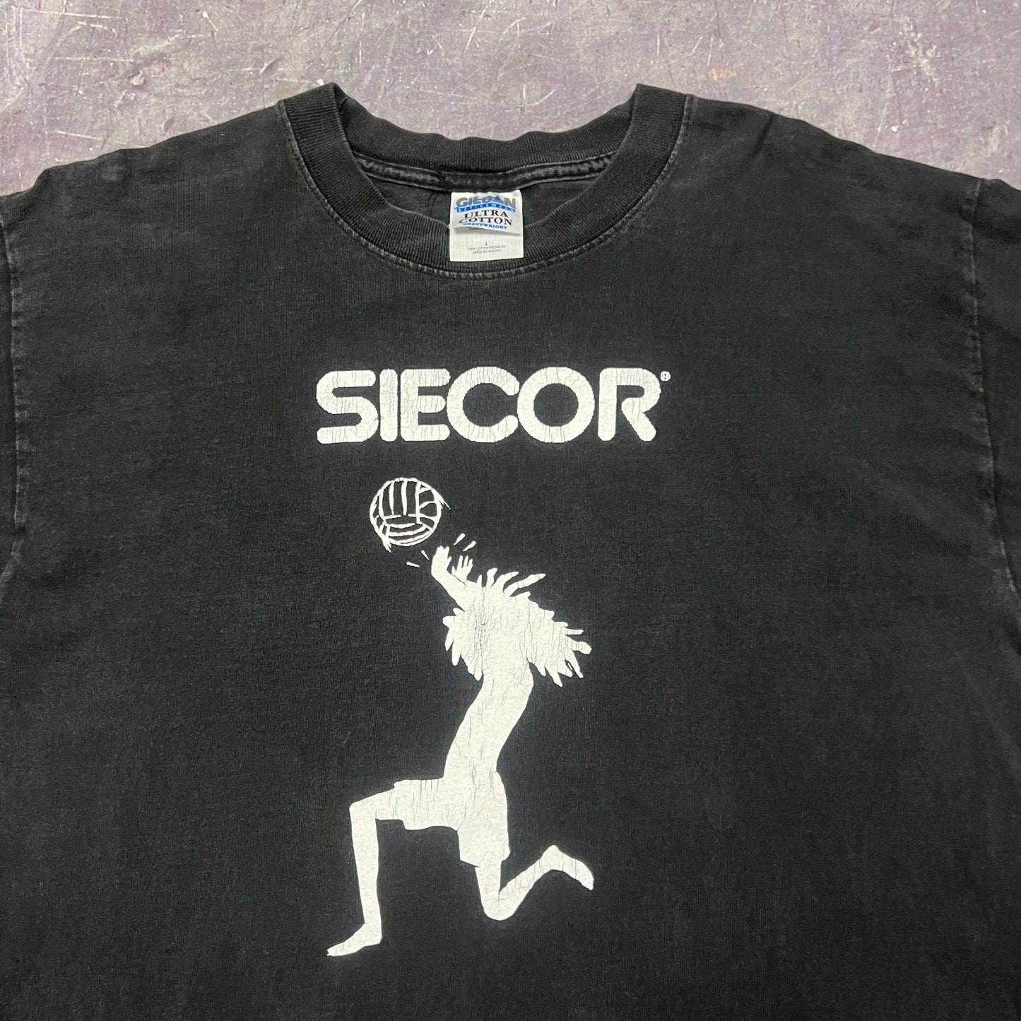 90s Faded Black Siecor Vollyball Graphic Shirt L AM85