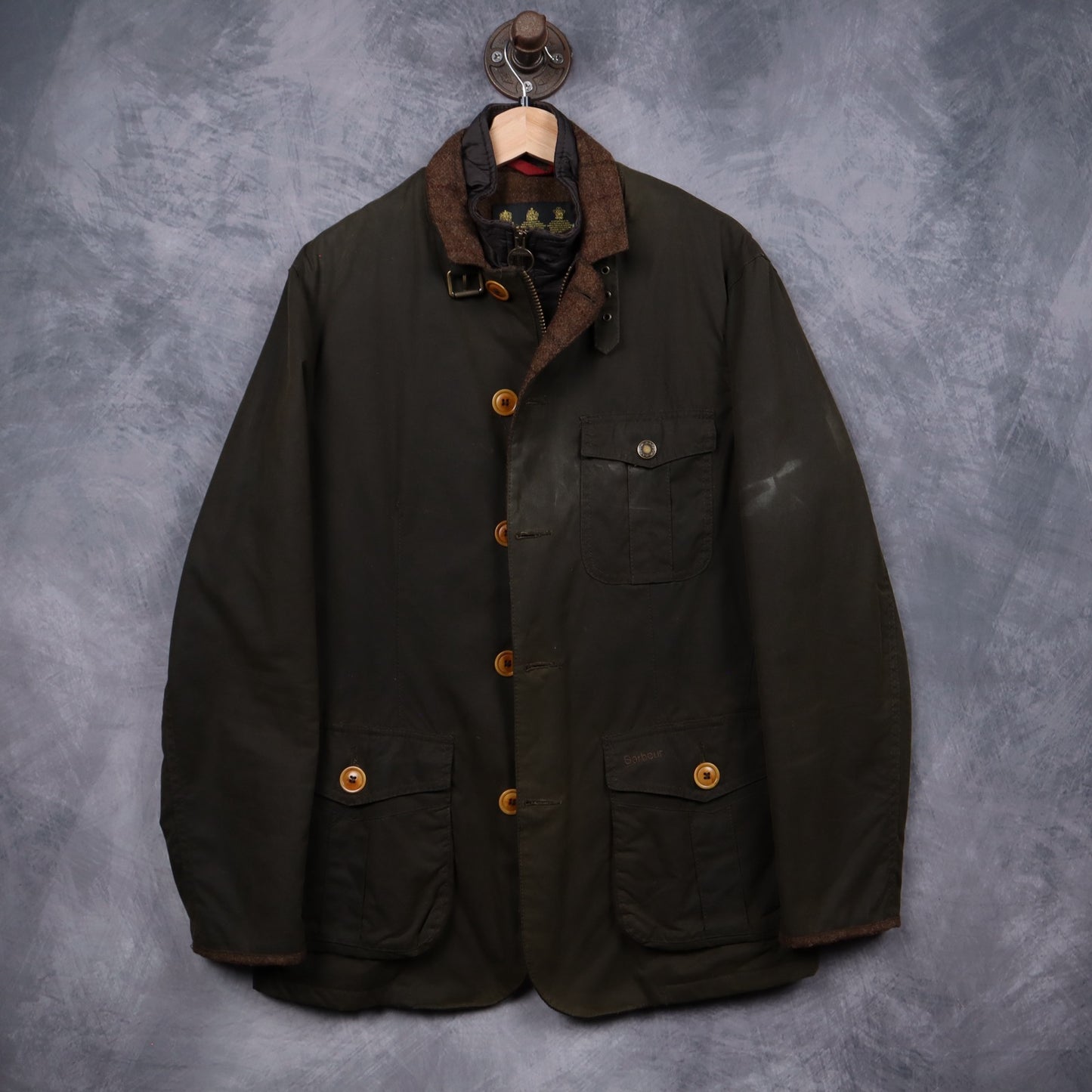 00s Olive Green Barbour Waxed Cotton Jacket 5074