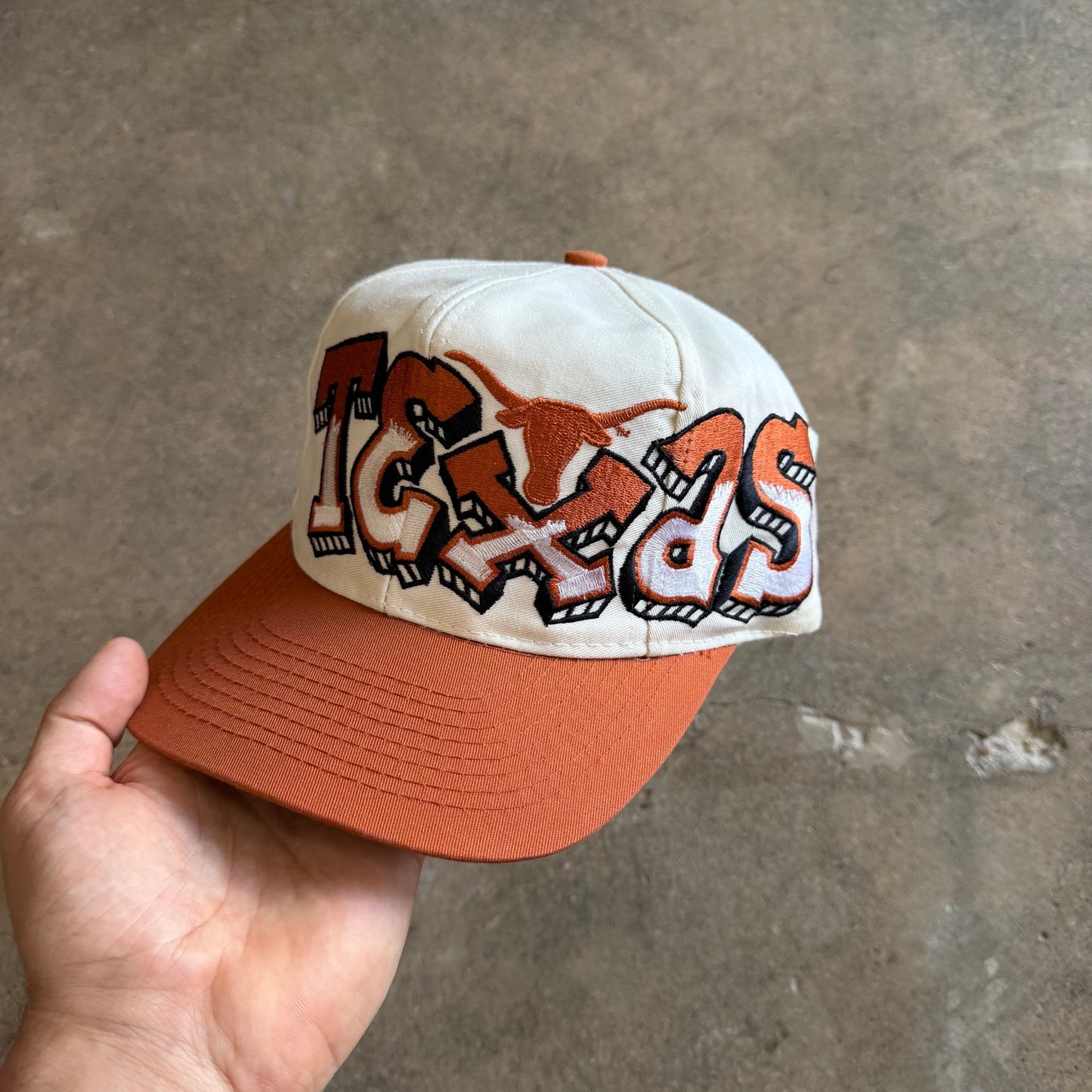 90s Cream Texas Longhorns Graffiti Snapback Hat 5767