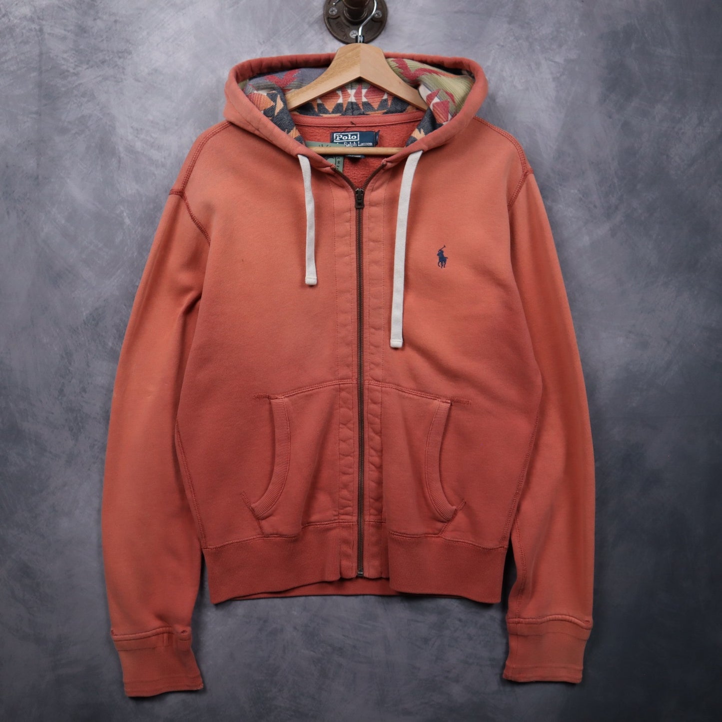 90s Faded Red Polo Ralph Lauren Aztec Lined Zip Hoodie 4702