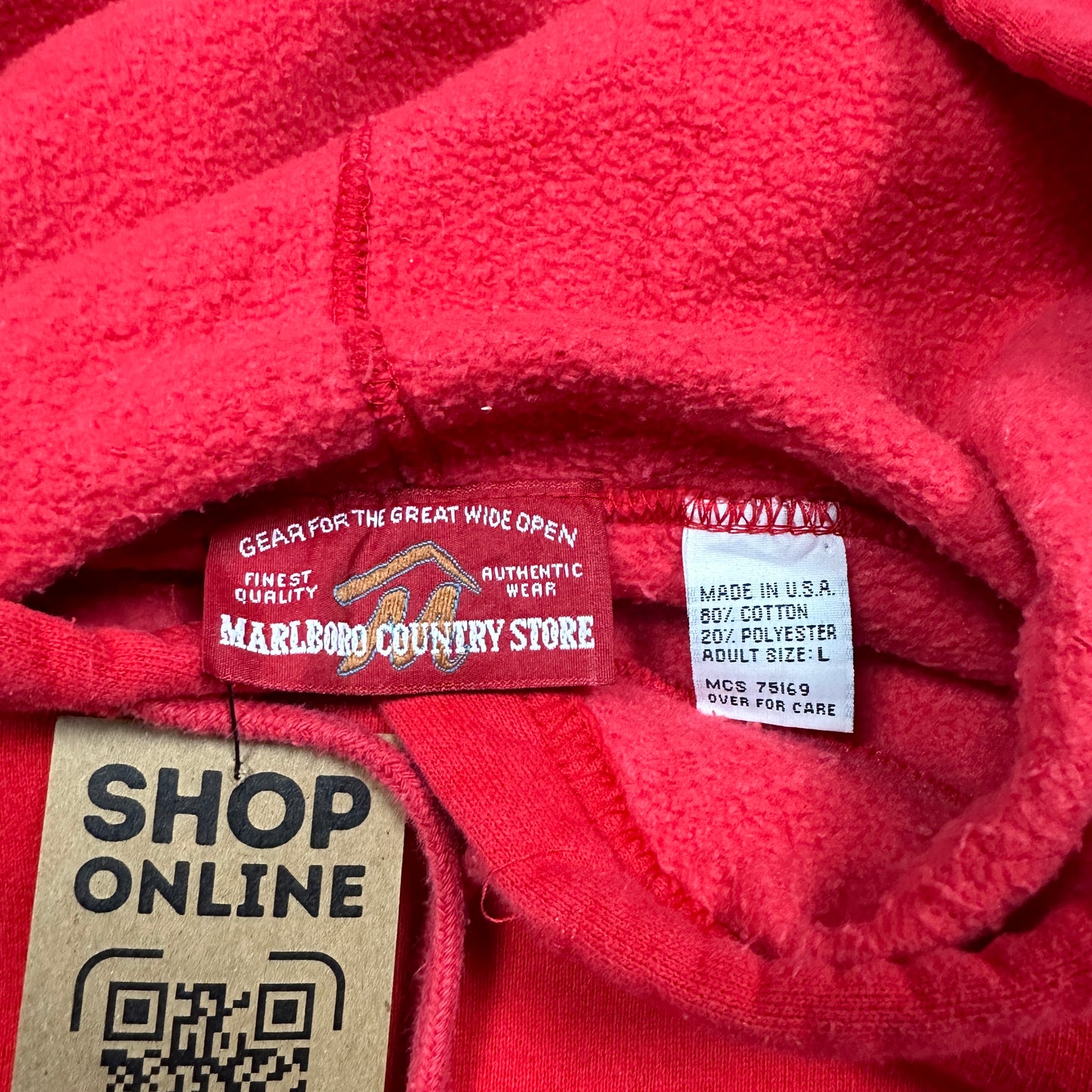 90s Red Marlboro Blank Essential Logo Hoodie Boxy L N04