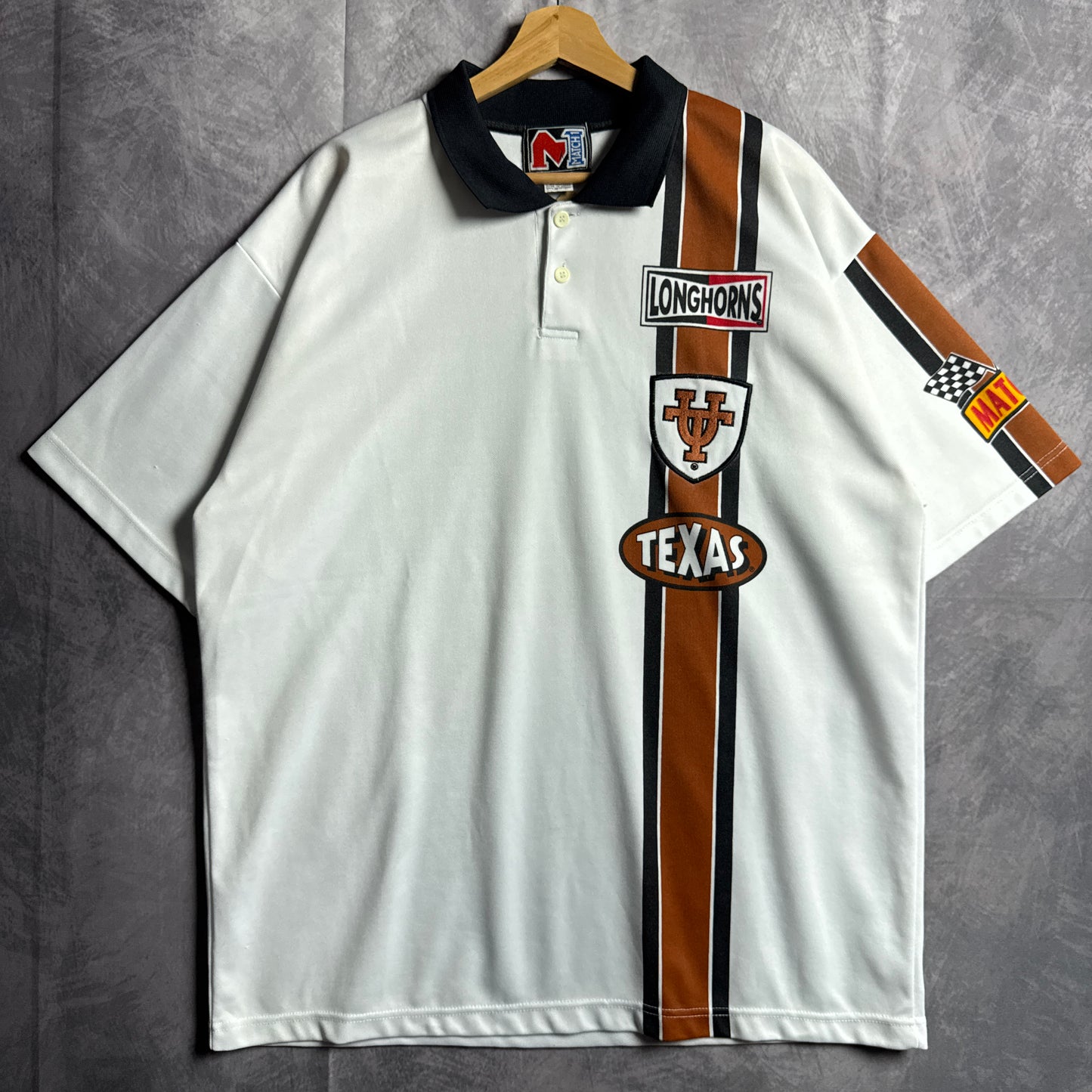 90s White Texas Longhorns Racing Polo Shirt 4502