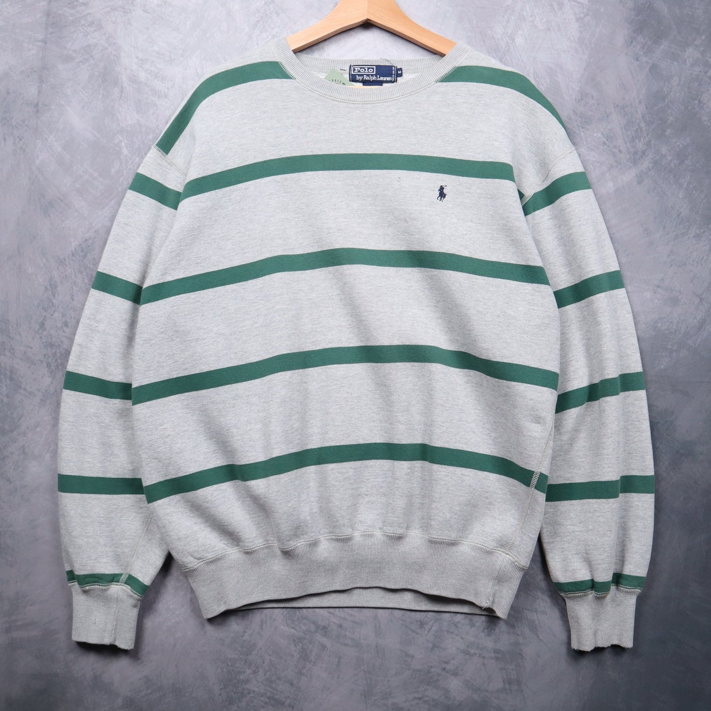 90s Grey Green Polo Ralph Lauren Striped Essential Crewneck Sweatshirt 4719
