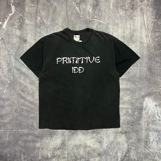 90s Faded Black Text "Primitive Idd Iddiot" Quote Shirt XL AU61