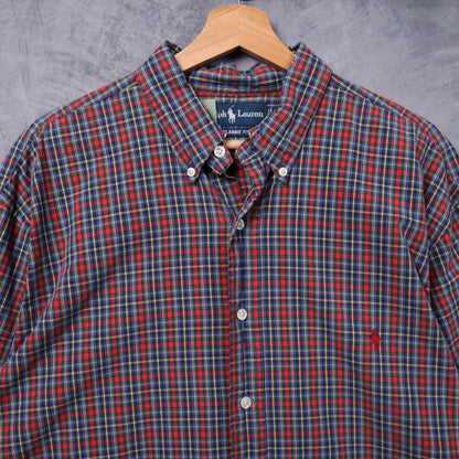 Y2K Red Plaid Ralph Lauren Classic Fit Long Sleeve Button-Up Shirt 5407