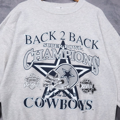 1994 Grey Dallas Cowboys Back 2 Back Super Bowl Champions Crewneck Sweatshirt 6717