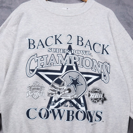 1994 Grey Dallas Cowboys Back 2 Back Super Bowl Champions Crewneck Sweatshirt 6717