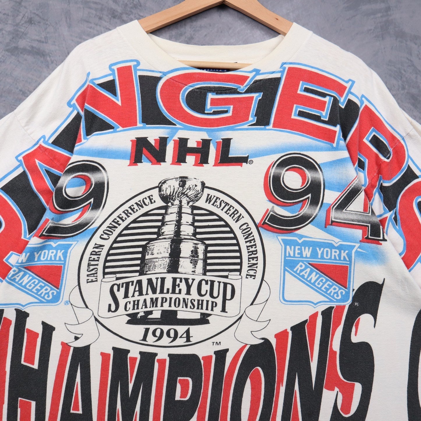 1994 White New York Rangers Stanley Cup Champions All Over Print Shirt 4919