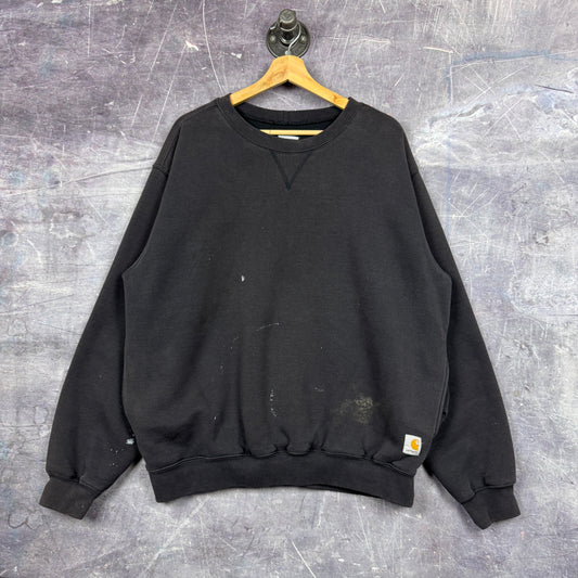 90s Faded Black Carhartt Essential Logo Crewneck Sweatershirt L 0330