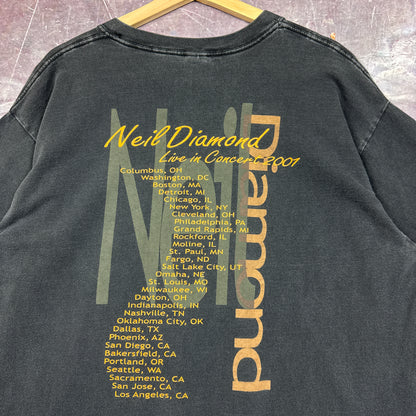 2001 Faded Black Neil Diamond On Tour Live In Concert Graphic Shirt XL 2870