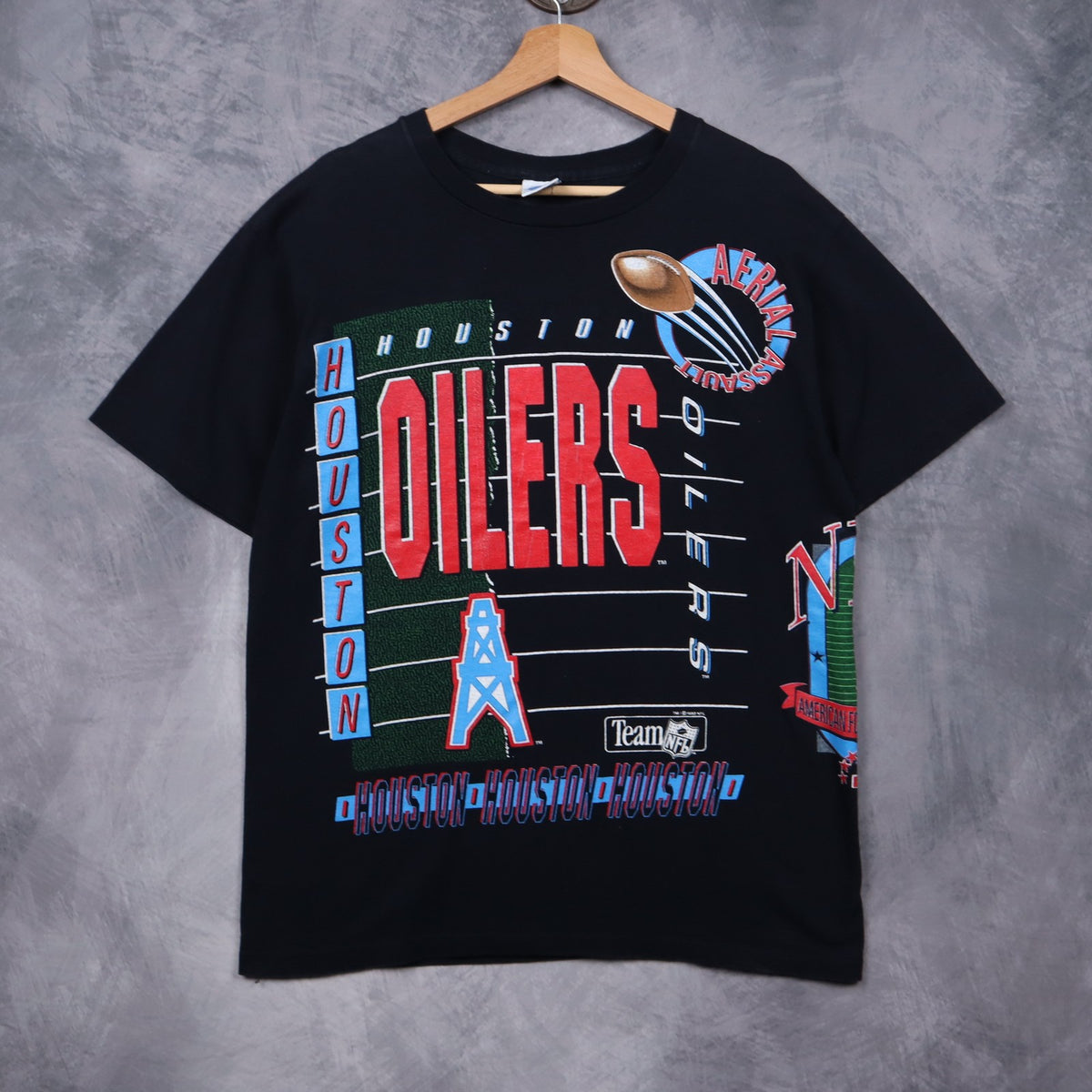 1992 Black Houston Oilers Aerial Assault Shirt 6554