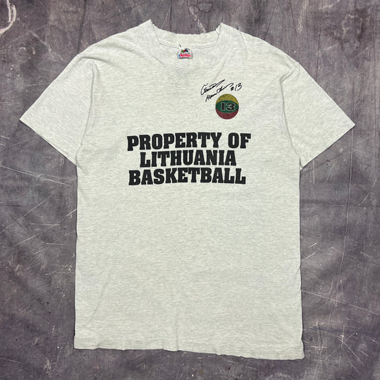 90s Gray Property Of Lituania Basketball #13 Graphic Shirt L AU57