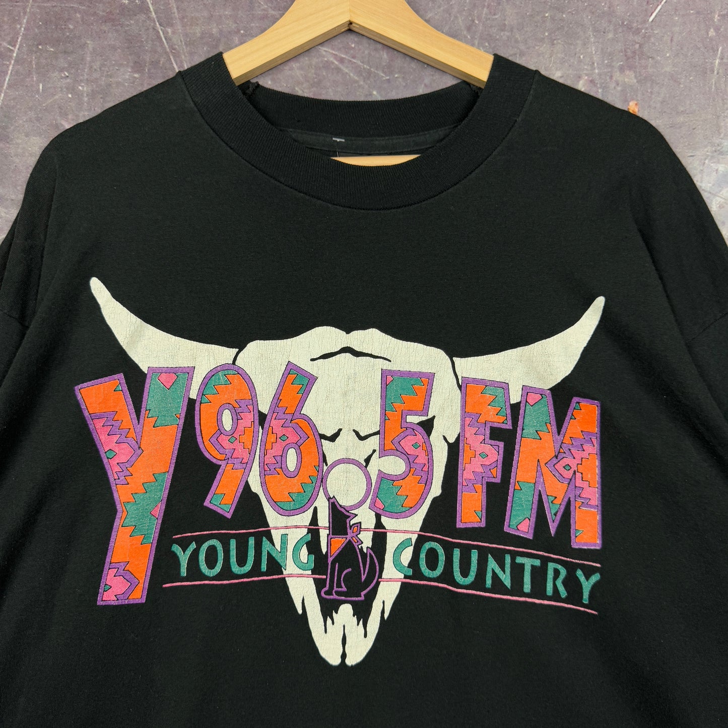 90s Black Young Country Y 96.5 FM Graphic Long Sleeve Shirt XL 1156