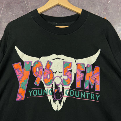 90s Black Young Country Y 96.5 FM Graphic Long Sleeve Shirt XL 1156