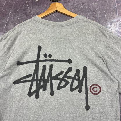 90s Light Gray Stussy Essential Logo Graphic Shirt XL 1167