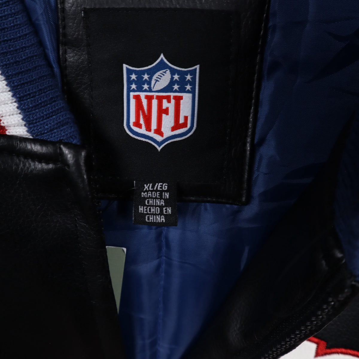 00s Black New York Giants Faux Leather Varsity Jacket 6507